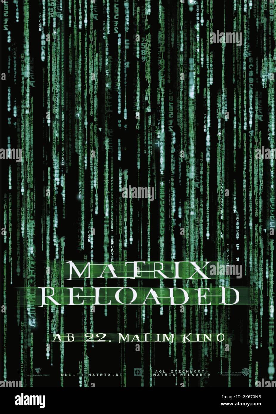 COMPUTER CODE TEASER POSTER, THE MATRIX RELOADED, 2003 Stock Photo