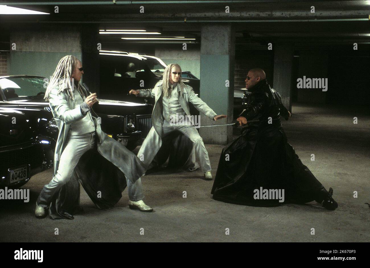 NEIL RAYMENT, ADRIAN RAYMENT, LAURENCE FISHBURNE, THE MATRIX RELOADED, 2003 Stock Photo