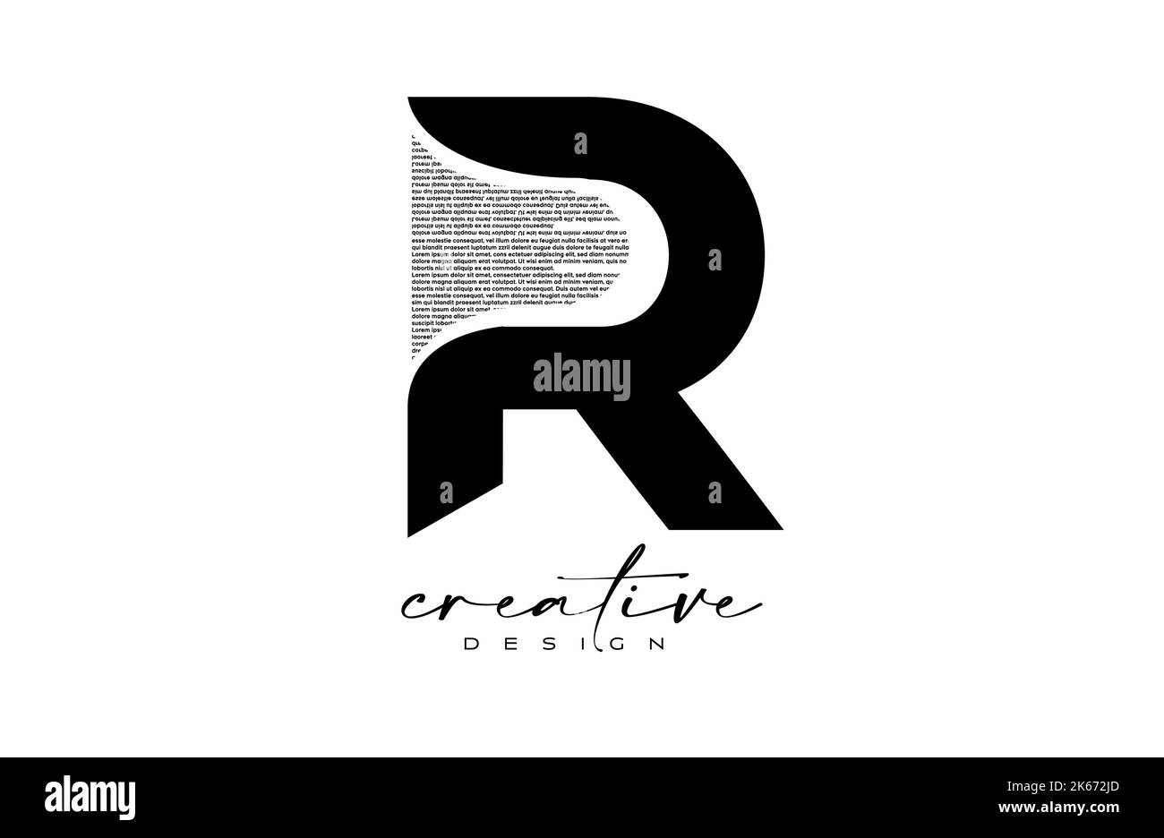R Letter Logo Design with Creative letter r made of Black text font ...
