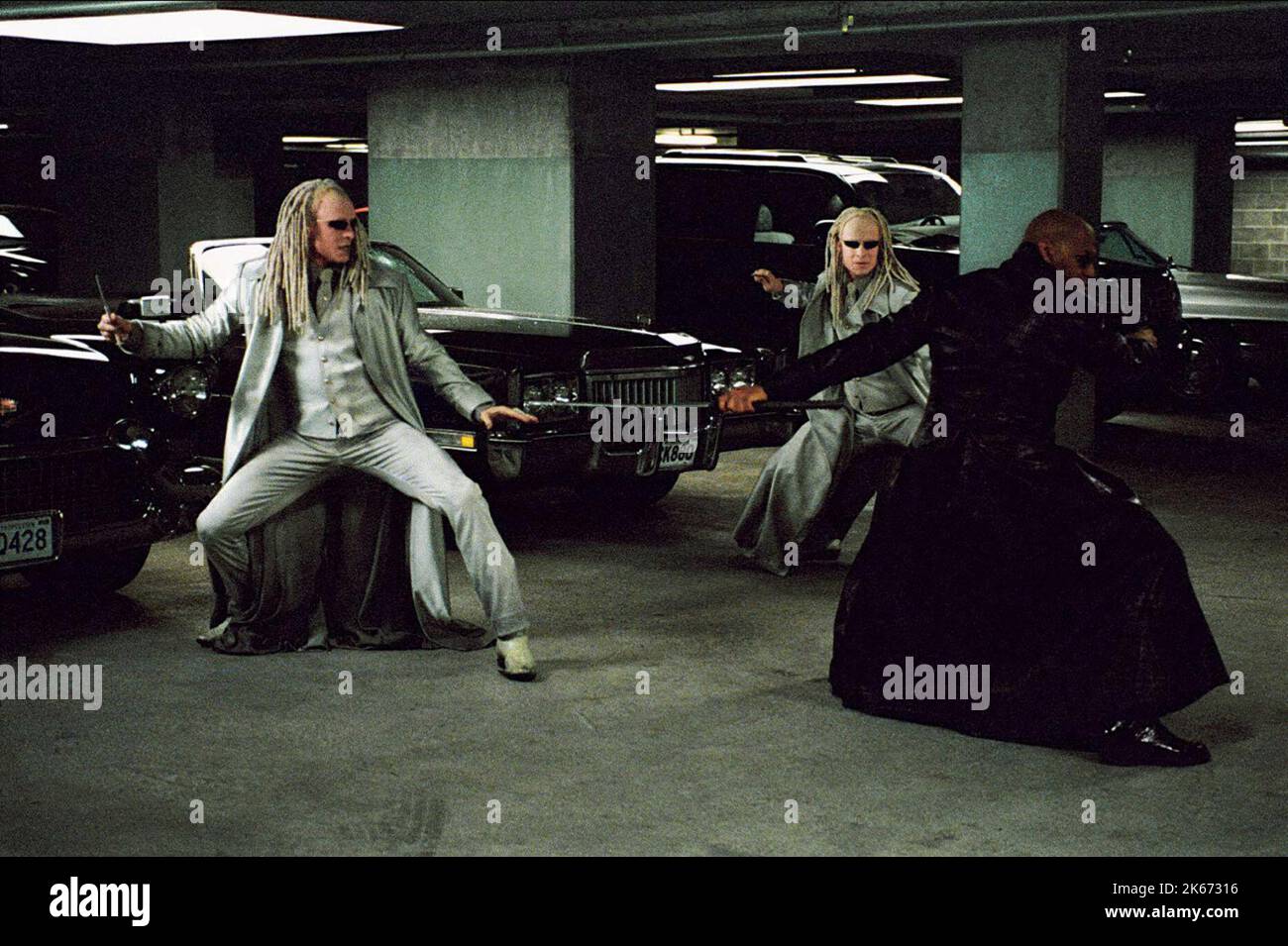 NEIL RAYMENT, ADRIAN RAYMENT, LAURENCE FISHBURNE, THE MATRIX RELOADED, 2003 Stock Photo