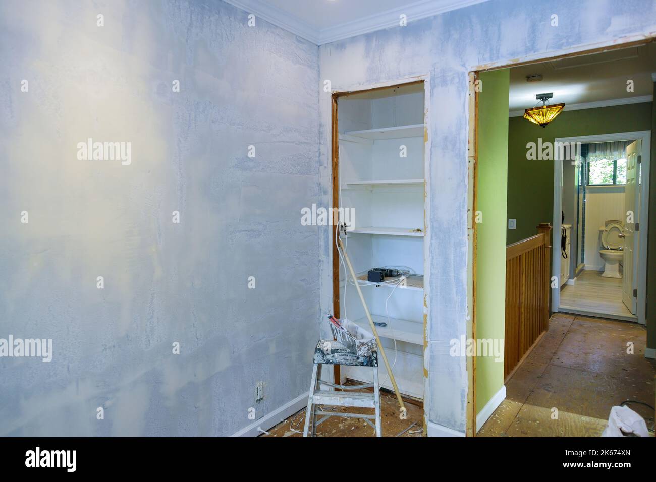 Renovating home renovating an old apartmen renovating plasterboard walls drywalls for gypsum drywall Stock Photo