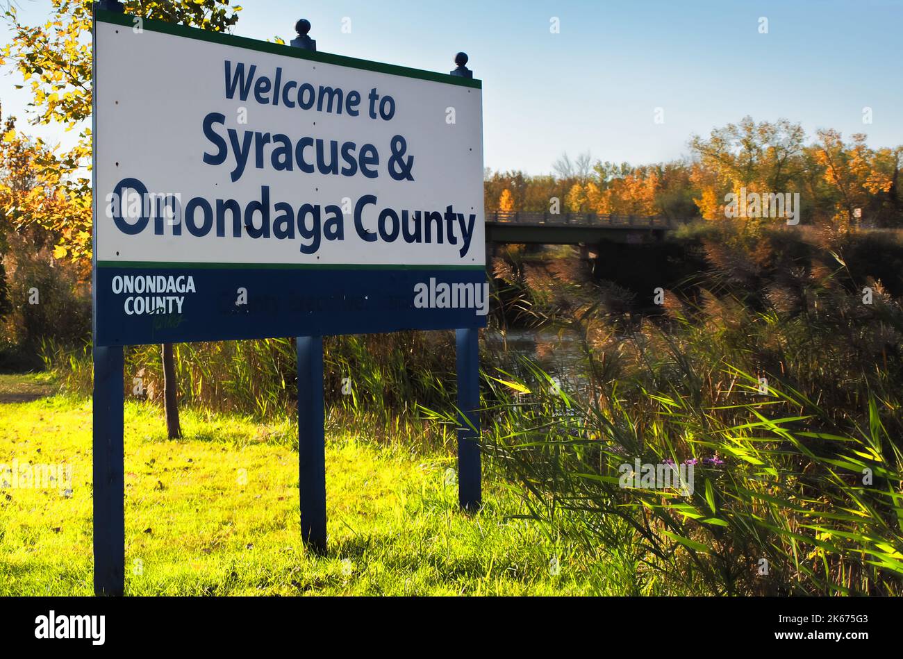 Liverpool, New York, USA. October 9, 2022. sign on the shore of