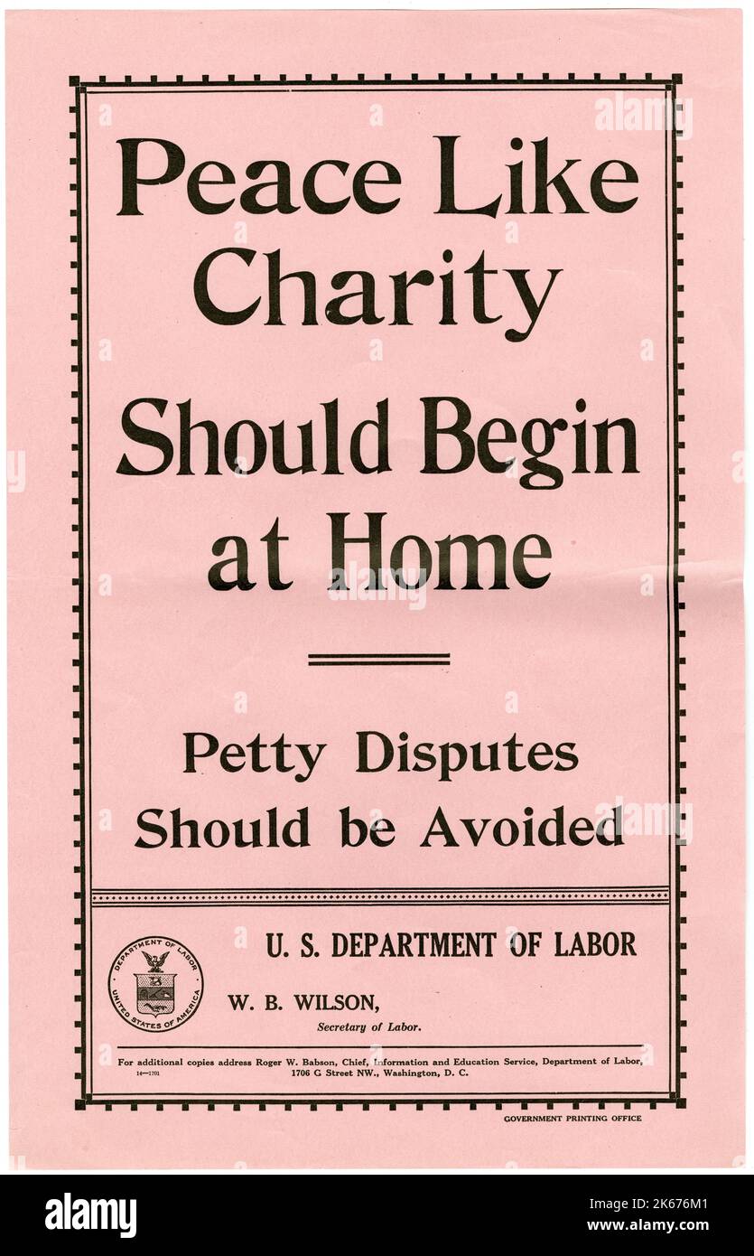 Broadside - “Peace Like Charity Should Begin at Home” Stock Photo