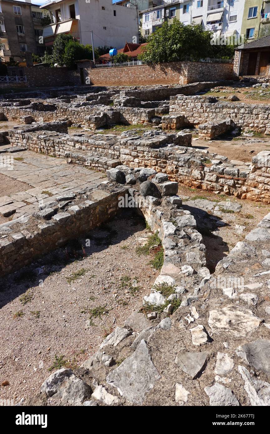 Ruins of a former synagogue - Basilica, Archeological Remains, Saranda, Republic of Albania Stock Photo