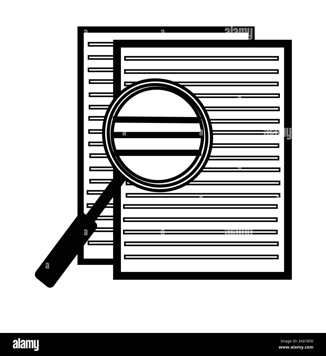 Magnifier with paper black and white design. graphic source stock original vector drawing. Stock Vector