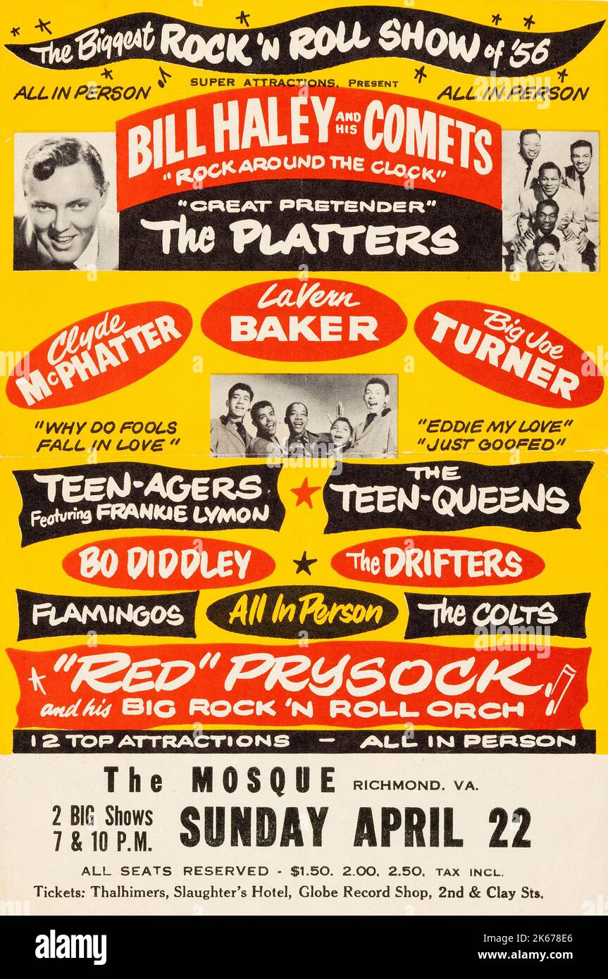 Bill Haley & His Comets, The Platters, Bo Diddley 1956 "Biggest Rock 'n' Roll Show" Concert Handbill Stock Photo