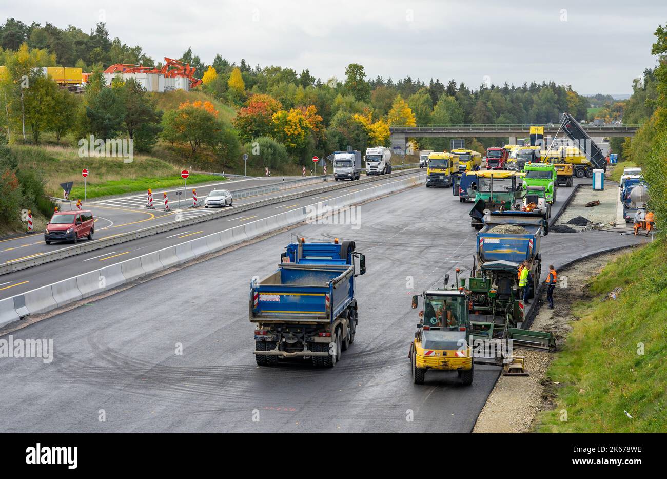 Large construction site on a highway Stock Photo