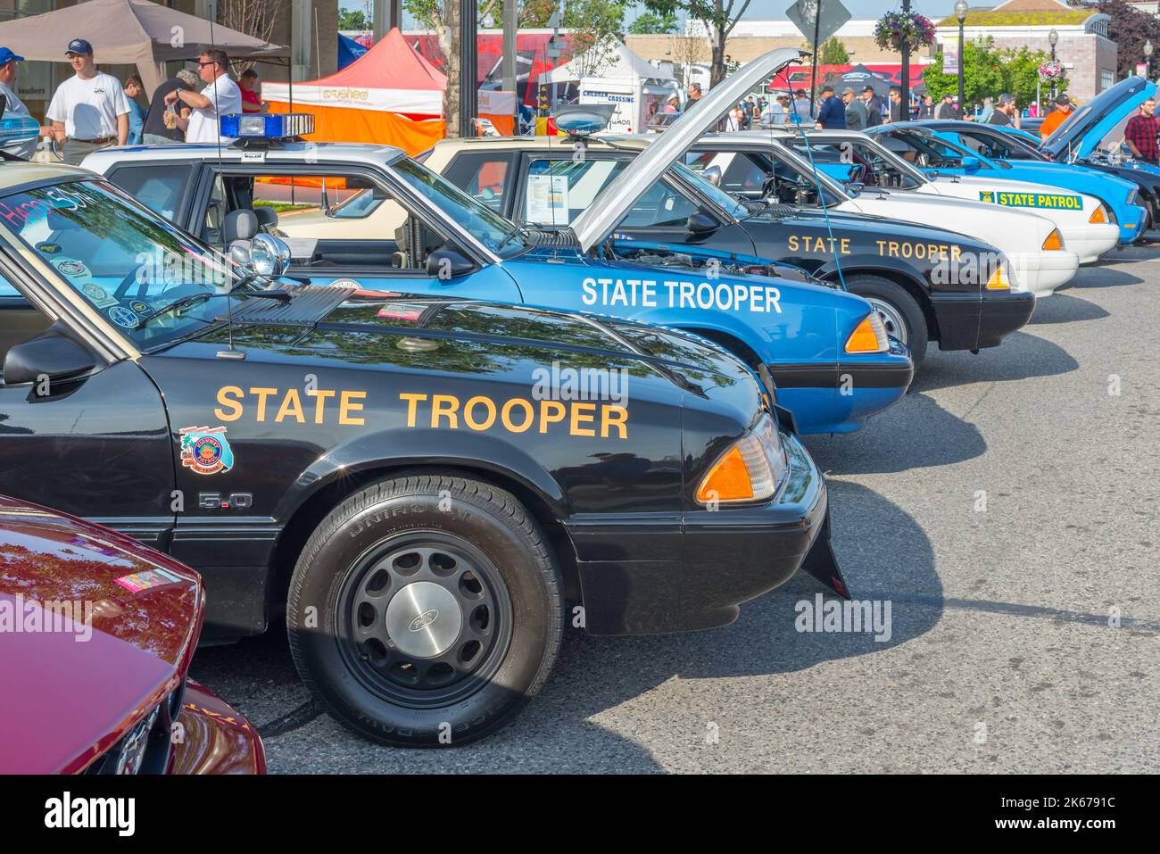 FERNDALE, MI/USA - AUGUST 16, 2014: Five police cruiser / State Trooper cars at the Emergency Vehicle Show, Woodward Dream Cruise. Stock Photo
