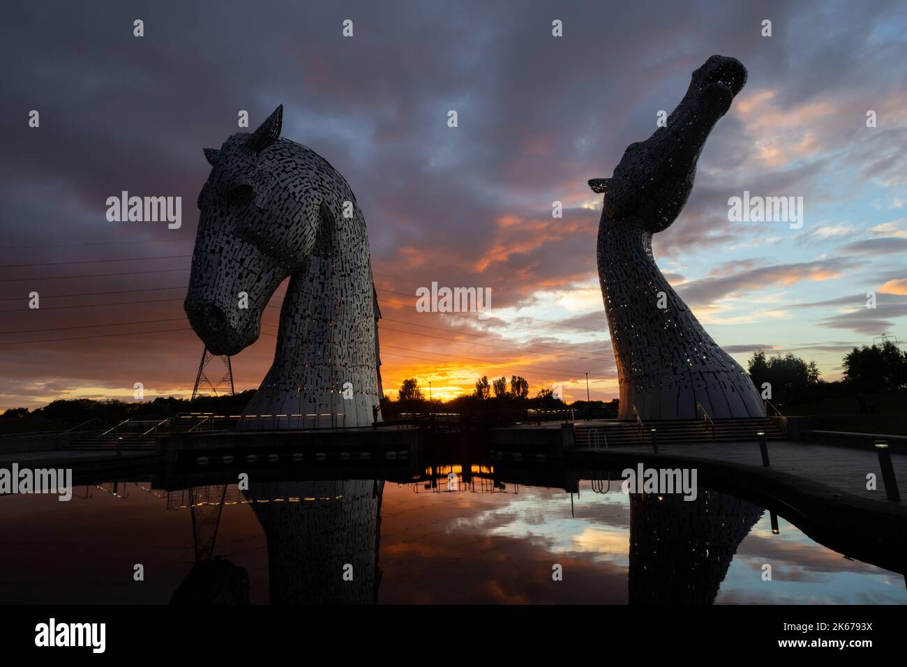 The Kelpies the largest equine sculptures in the world, at night. The