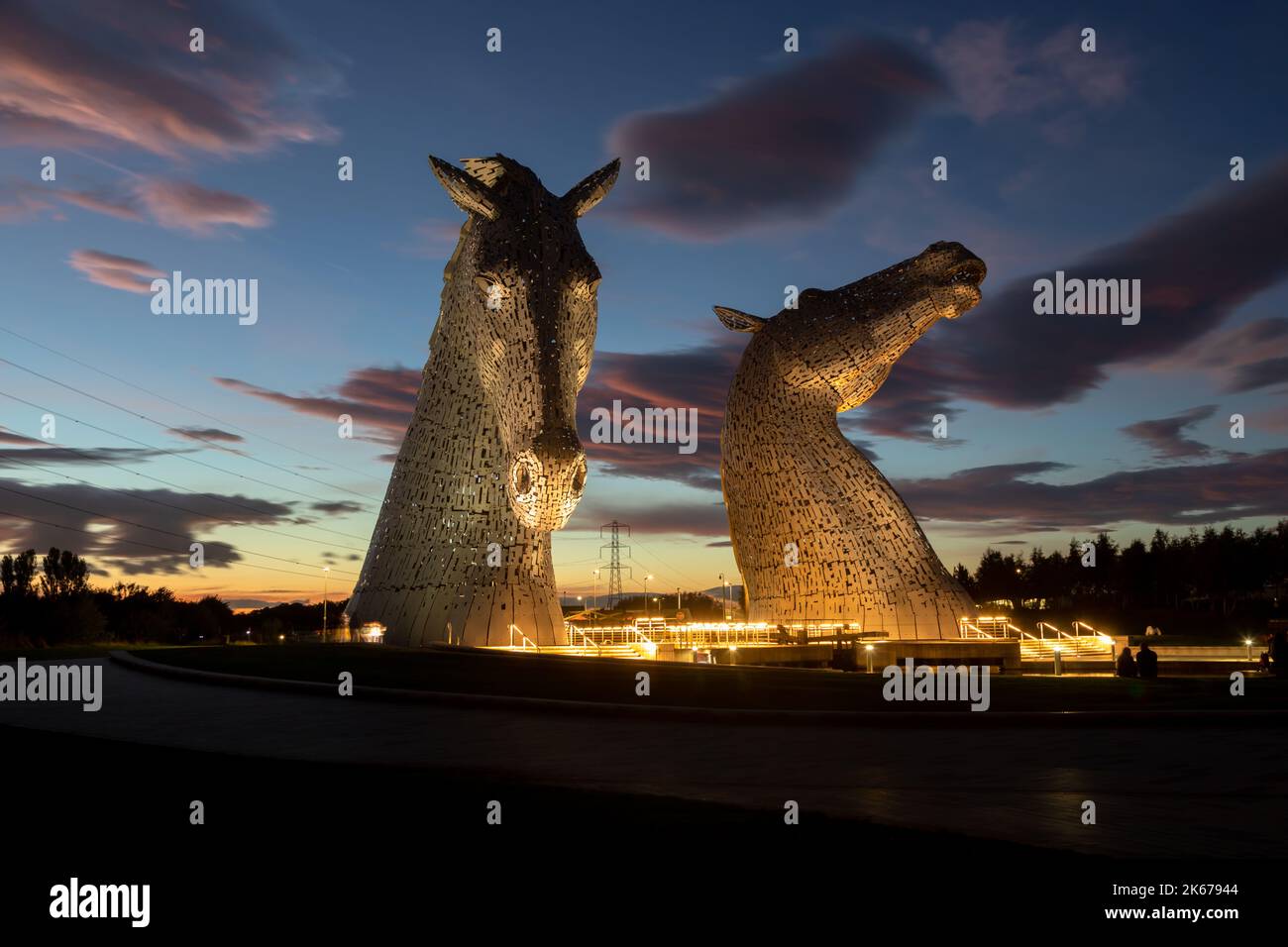 The Kelpies the largest equine sculptures in the world, at night. The