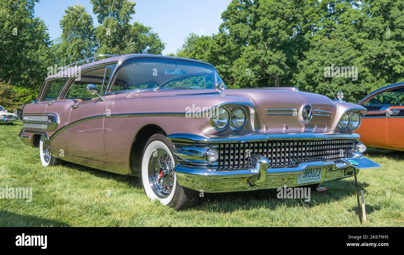 GROSSE POINTE SHORES, MI/USA - JUNE 15, 2014: A 1958 Buick Century Caballero car, EyesOn Design car show, Edsel & Eleanor Ford House, near Detroit. Stock Photo