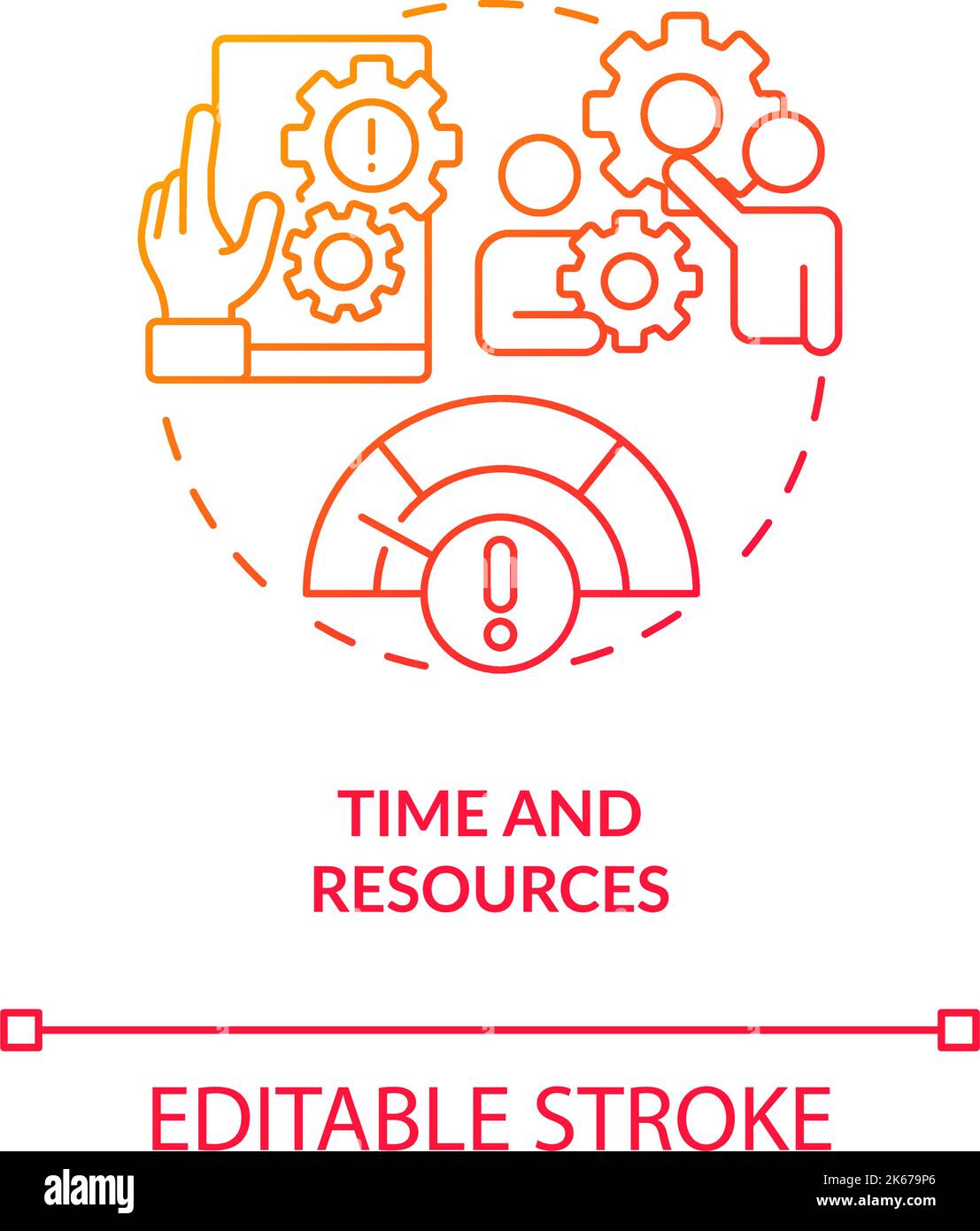 Time and resources to adjust business red gradient concept icon Stock Vector