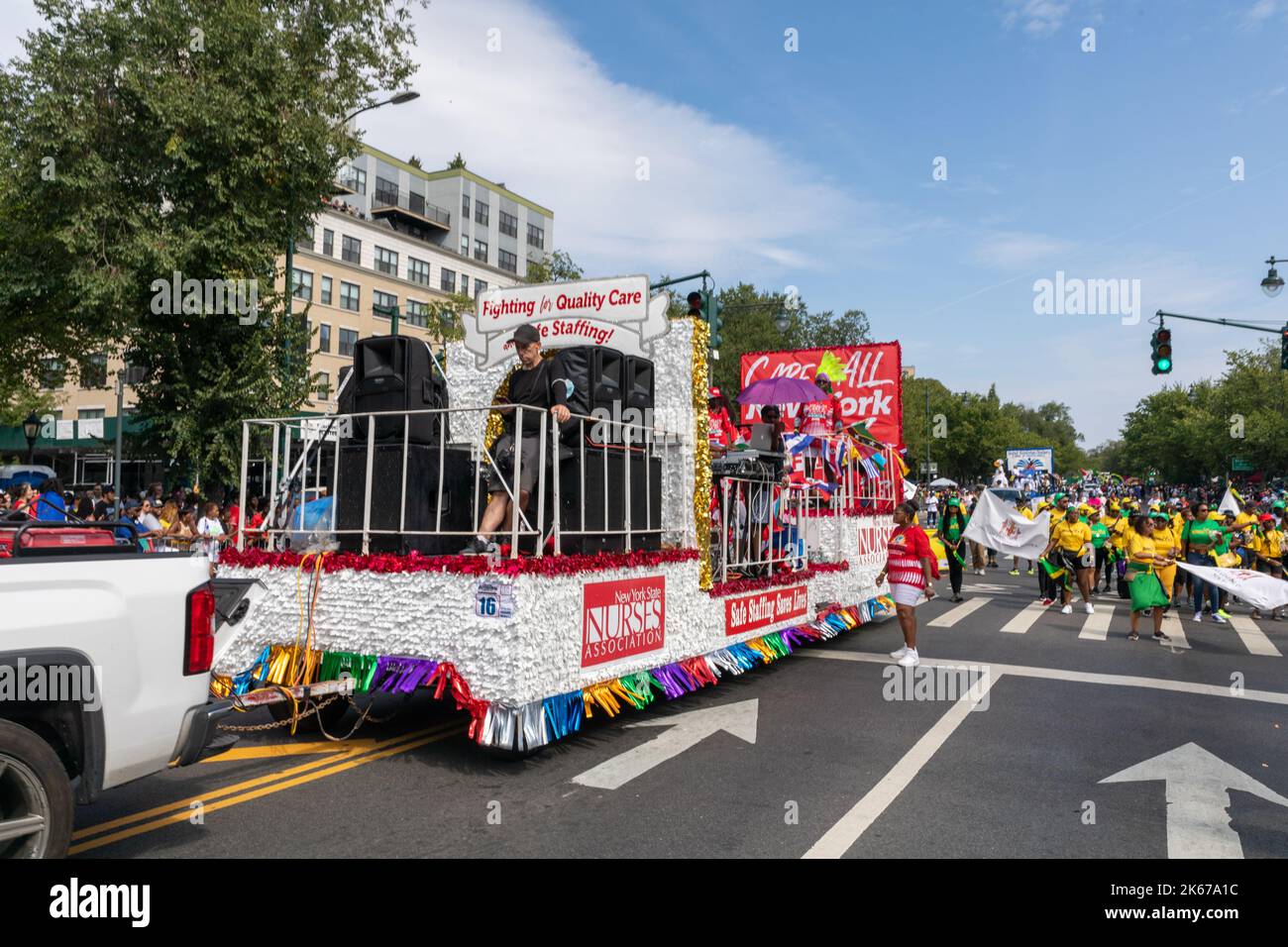 The West Indian Labor Day Parade with a beautiful float and a large
