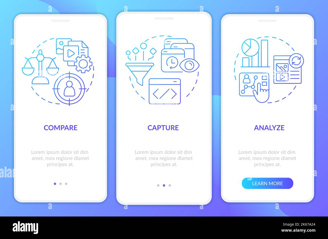 Personalized marketing research blue gradient onboarding mobile app screen Stock Vector