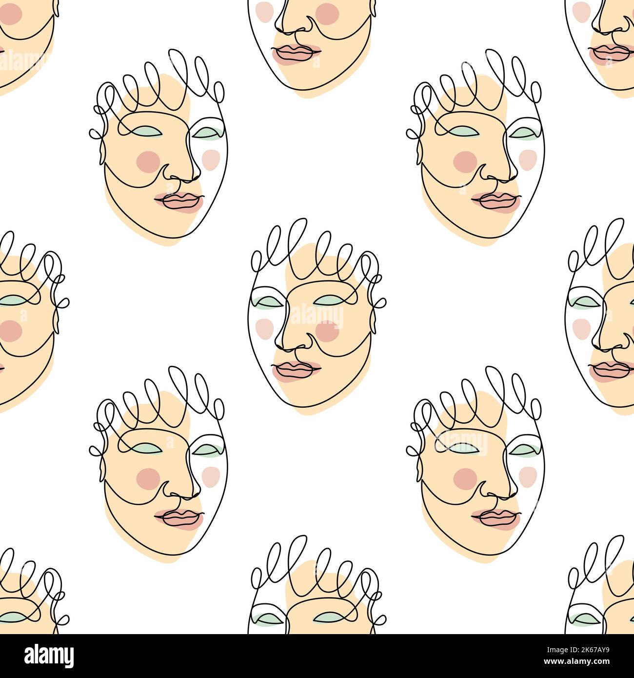 Single Line Drawings Patterns Seamless pattern with black single line drawings of female face and ...