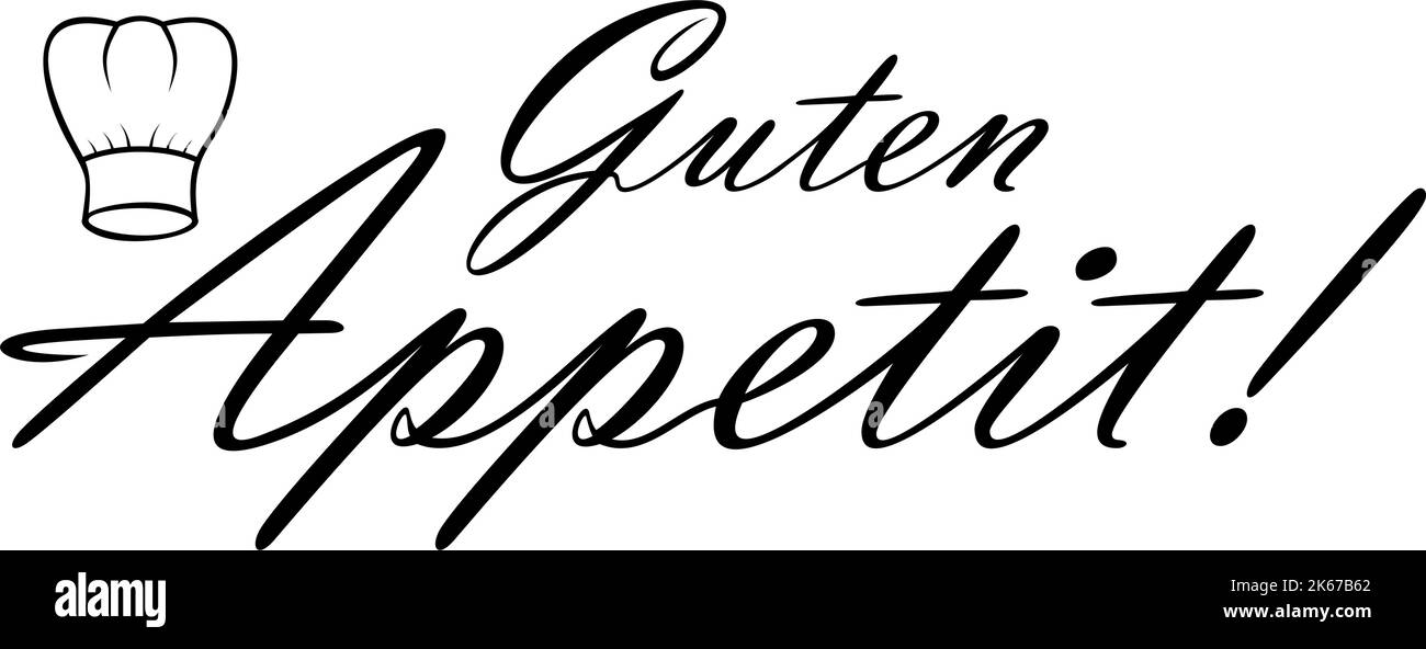 Guten Appetit vector lettering with chef hat. White isolated background. Translation: Guten Appetit is Enjoy your meal. German meal wish. Stock Vector