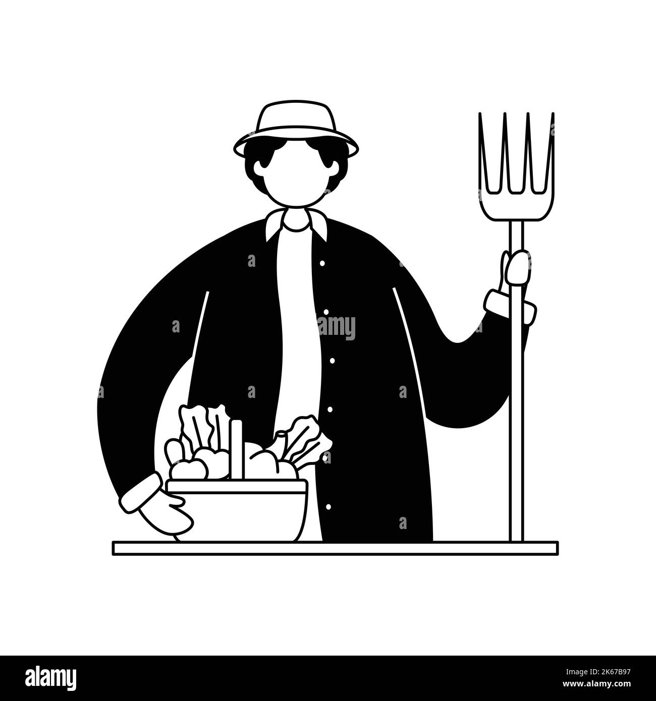 Vector illustration of a farmer with a pitchfork in his hand and a ...