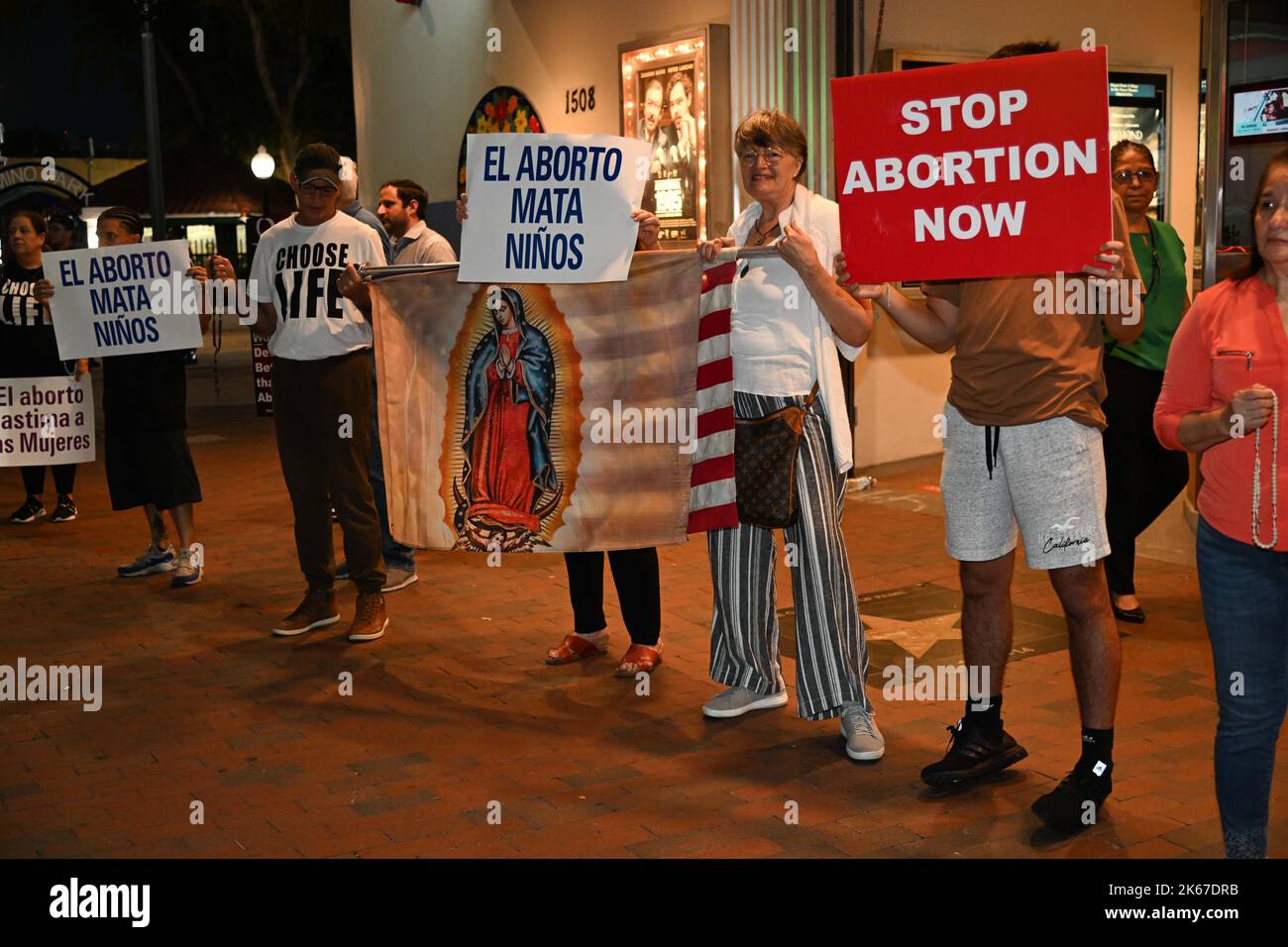 Pro-Life supporters rally outside Charlie Crist, Florida Gubernatorial Democratic candidate's campaign event at Ball & Chain in Miami, Florida, USA, on October 11, 2022.  (Photo by Michele Eve Sandberg/Sipa USA) Stock Photo