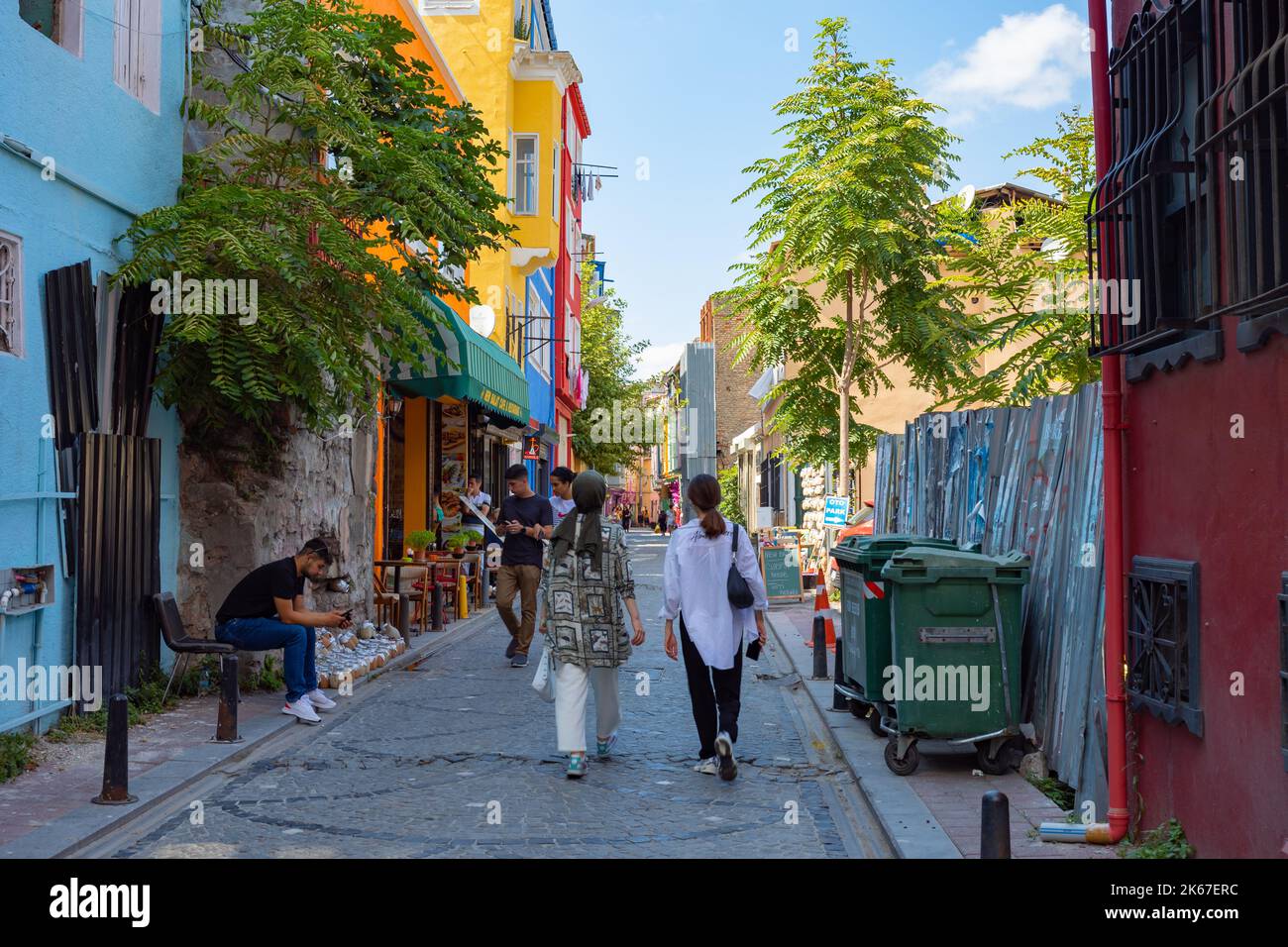 Travel to Istanbul background photo. Tourists or local people in Balat district. Istanbul Turkey - 8.20.2022 Stock Photo