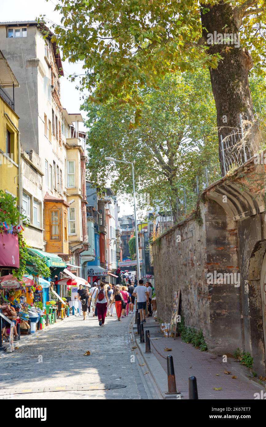 Balat streets view at daytime. Travel to Istanbul background vertical photo. Istanbul Turkey - 8.20.2022 Stock Photo