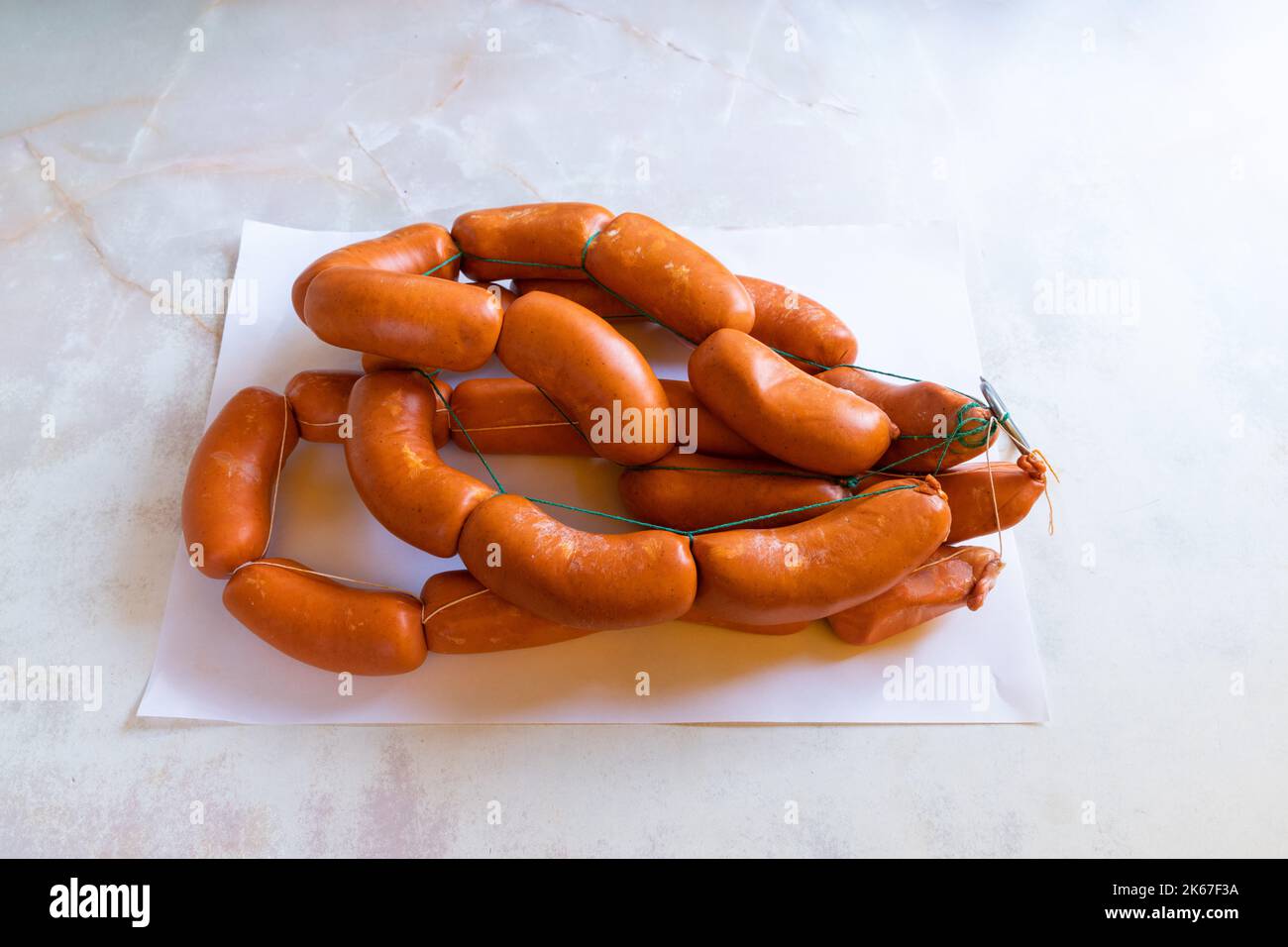 Butcher's pieces: traditional tasted and fresh sausages soubressade Stock Photo