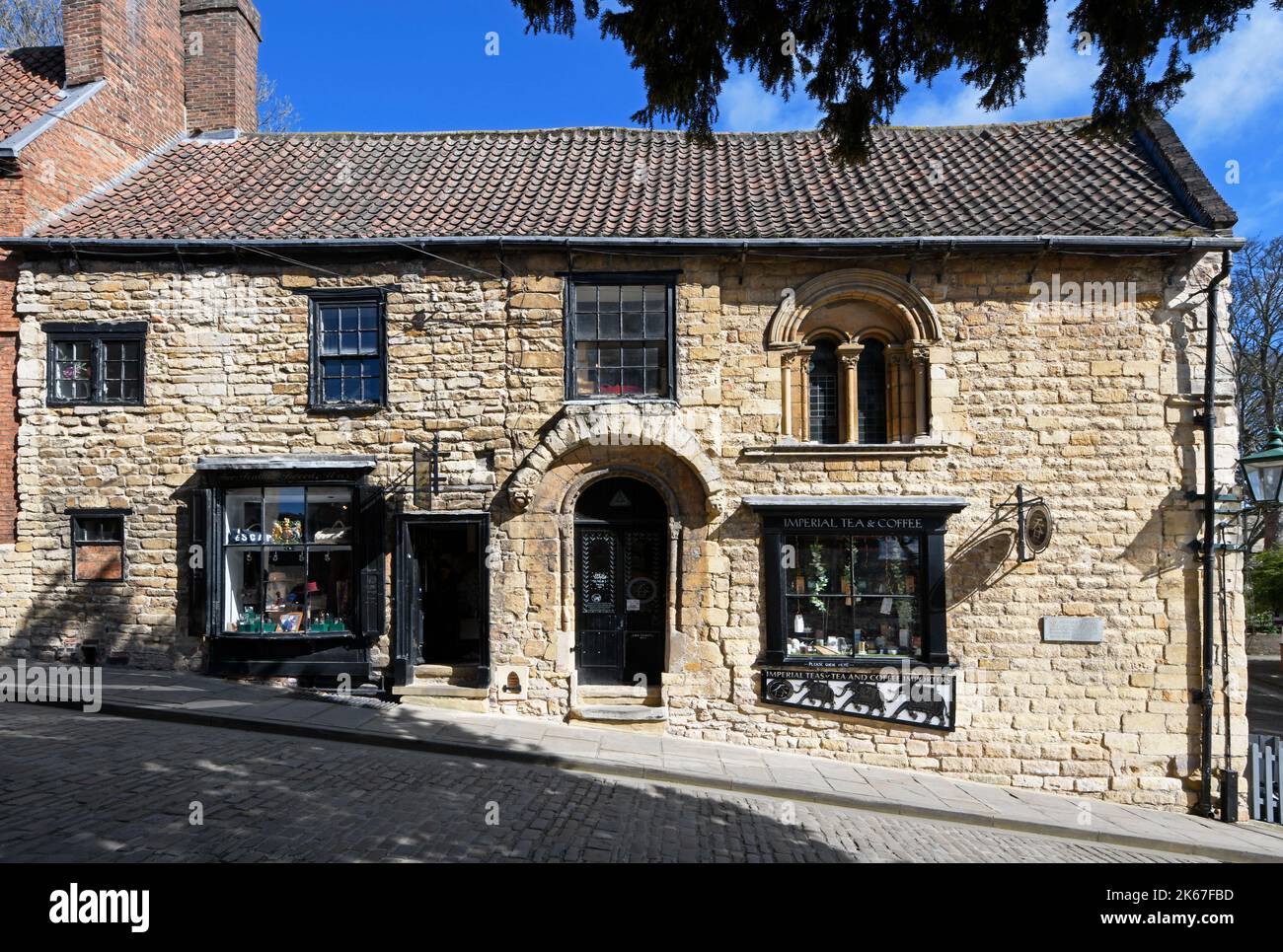 Shops on Steep Hill Lincoln. Stock Photo