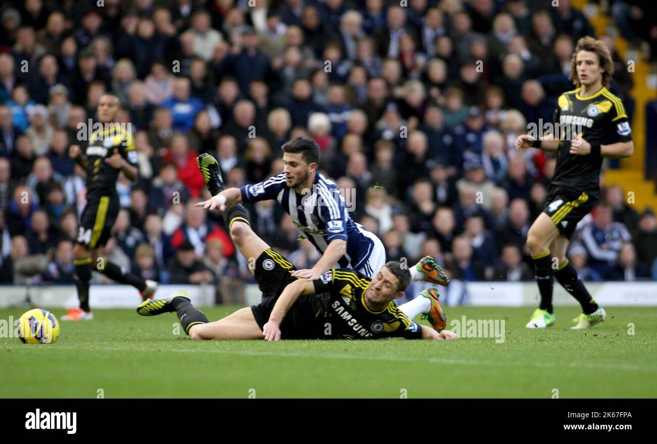 17th November 2012 - Barclays Premier League - West Bromwich Albion Vs. Chelsea. Shane Long of West Bromwich Albion is tackled by Gary Cahill of Chelsea. Photo: Paul Roberts / Pathos. Stock Photo