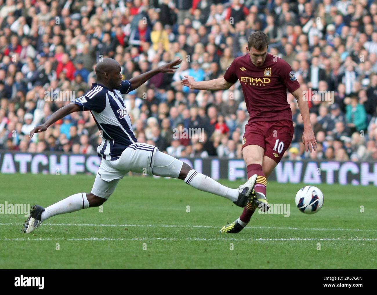 20th October 2012 - Barclays Premier League - West Bromwich Albion Vs. Manchester City - Edin Dzeko of Manchester City cooly slots home to win the match for Manchester City. (1-2) - Photo: Paul Roberts / Pathos. Stock Photo