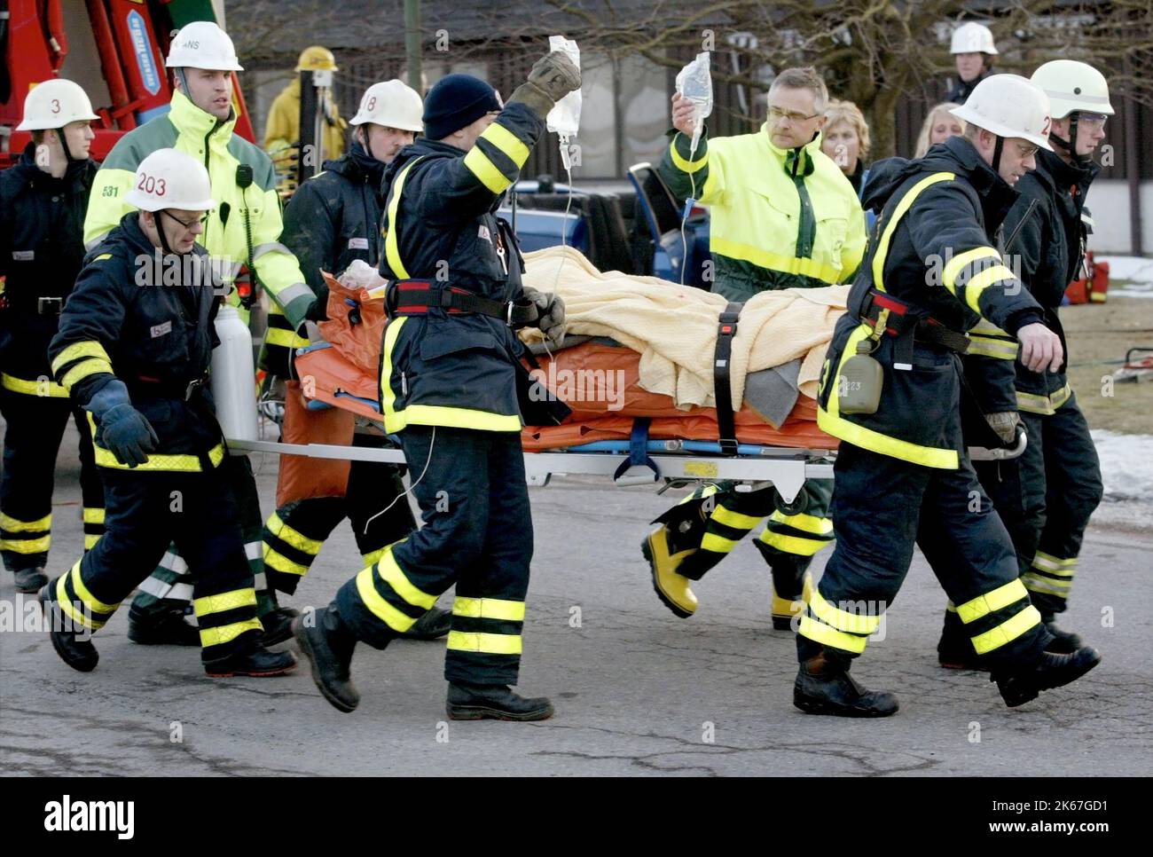 Health Rescuer Rescue services and medical personnel during a traffic accident Stock ...