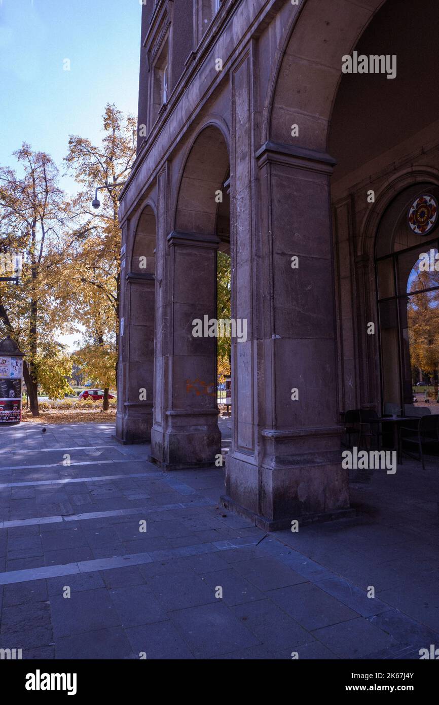 social realism building with columns in autumn Stock Photo
