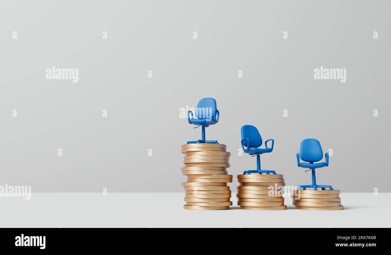 Office chair on a stack of coins. Career promotion wages and salary