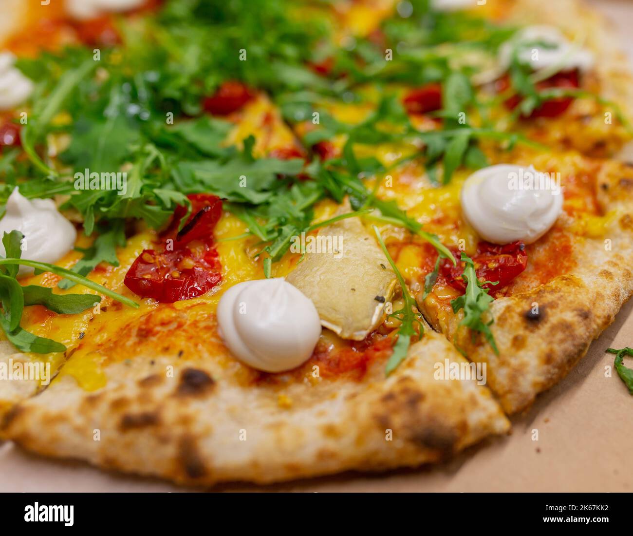 Arugula or rucola several type cheese italian pizza Stock Photo - Alamy