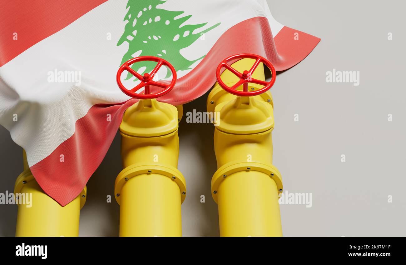Lebanon flag covering an oil and gas fuel pipe line. Oil industry