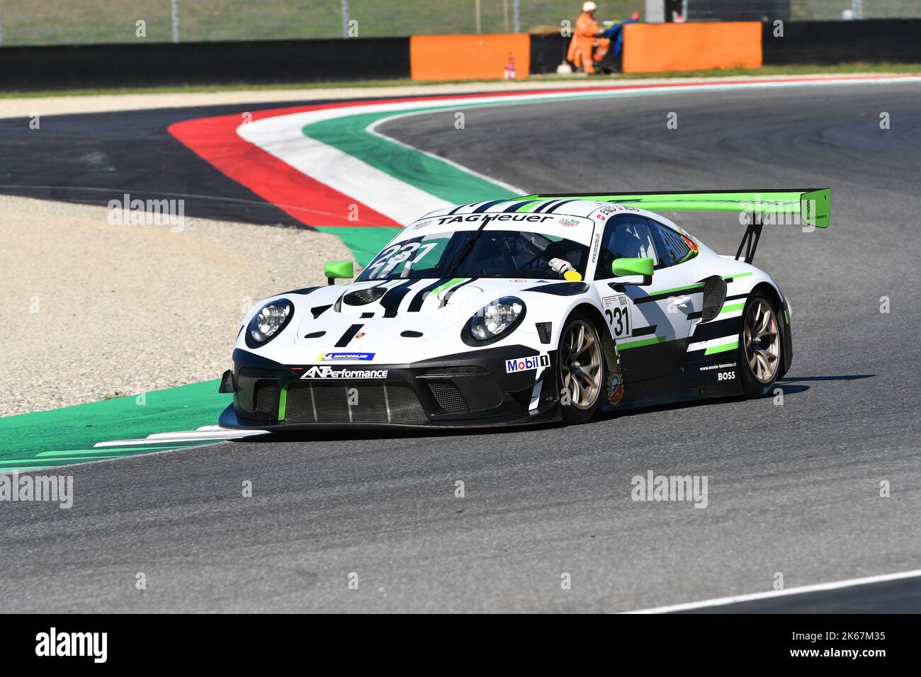 Mugello Circuit, Italy - 23 September 2022: Porsche 911 GT3 R in action at Mugello Circuit during Porsche Sports Cup Suisse event 2022 driven by unkno Stock Photo
