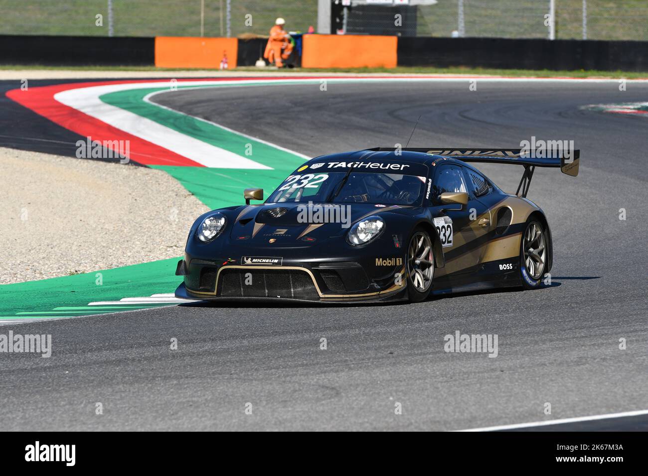 Mugello Circuit, Italy - 23 September 2022: Porsche 911 GT3 R in action at Mugello Circuit during Porsche Sports Cup Suisse event 2022 driven by unkno Stock Photo