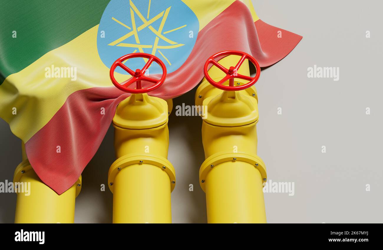 Ethiopia flag covering an oil and gas fuel pipe line. Oil industry