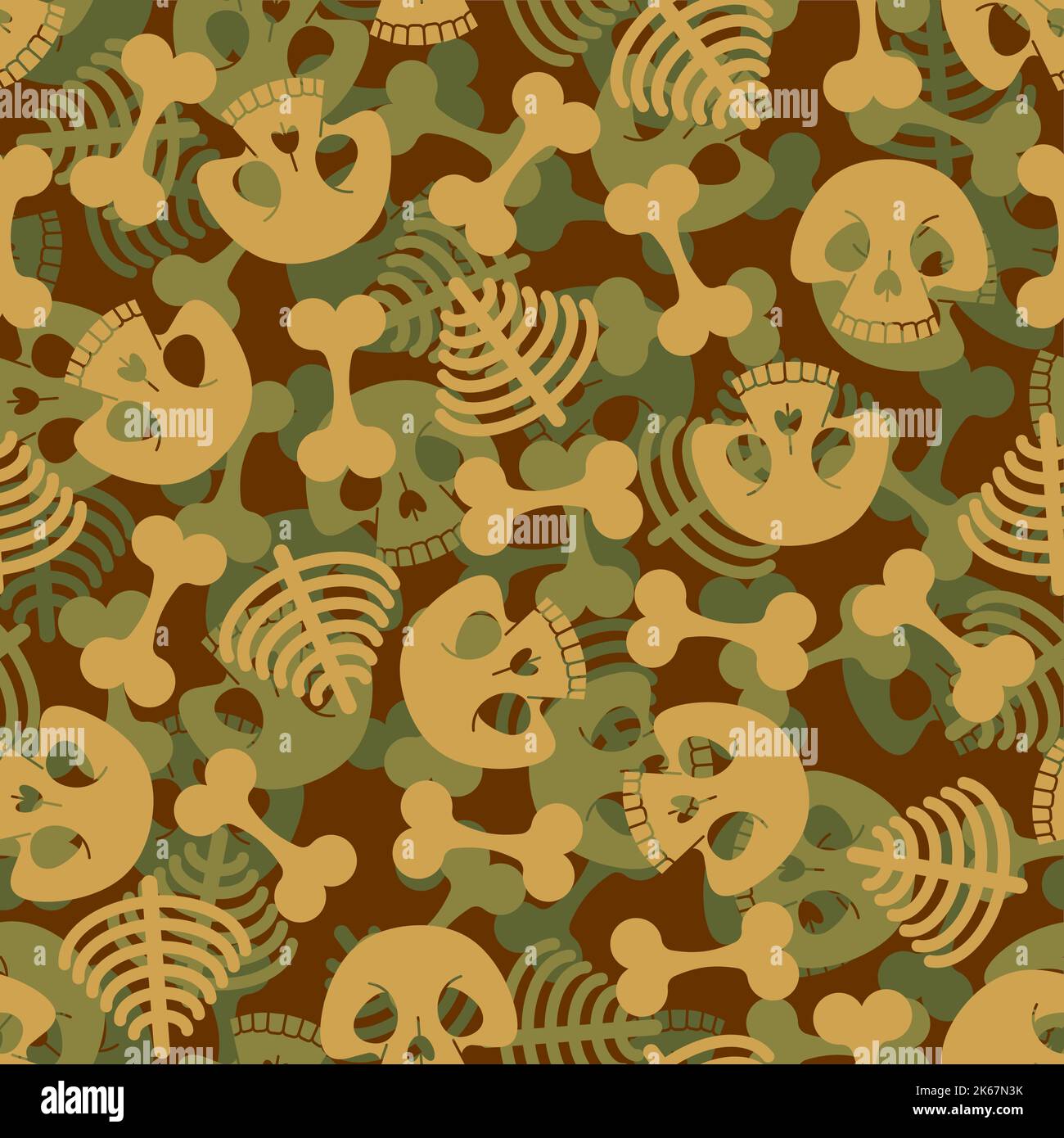 Skull army Pattern seamless. military skeleton Background. soldier texture Stock Vector