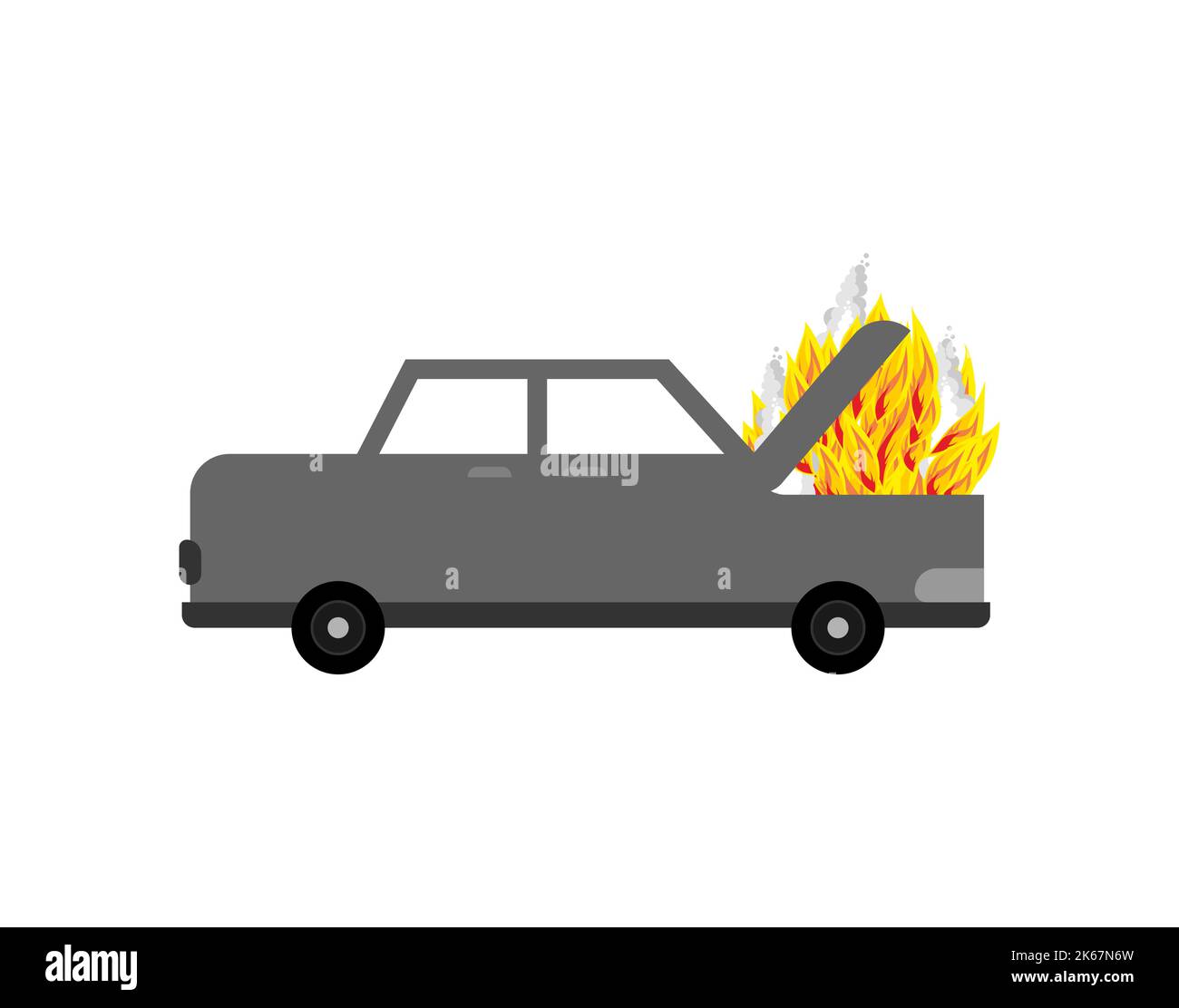 Burning car isolated. Car is on fire. Vector illustration Stock Vector