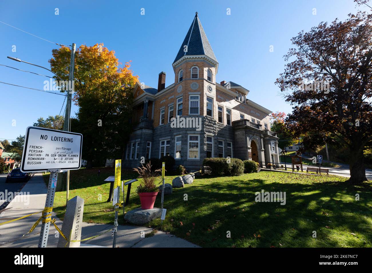 Haskell Library on the U.S. Canada border, Derby Line, Vermont Stock