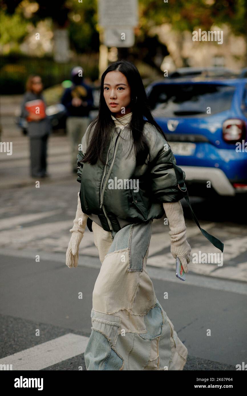 Street style, Yoyo Cao arriving at Acne Spring Summer 2023 show, held
