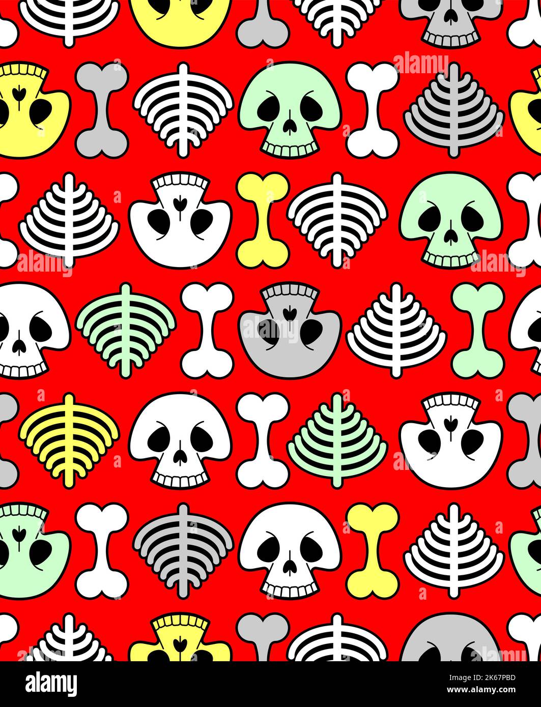 Skull cartoon Pattern seamless. funny skeleton Background. bone texture Stock Vector