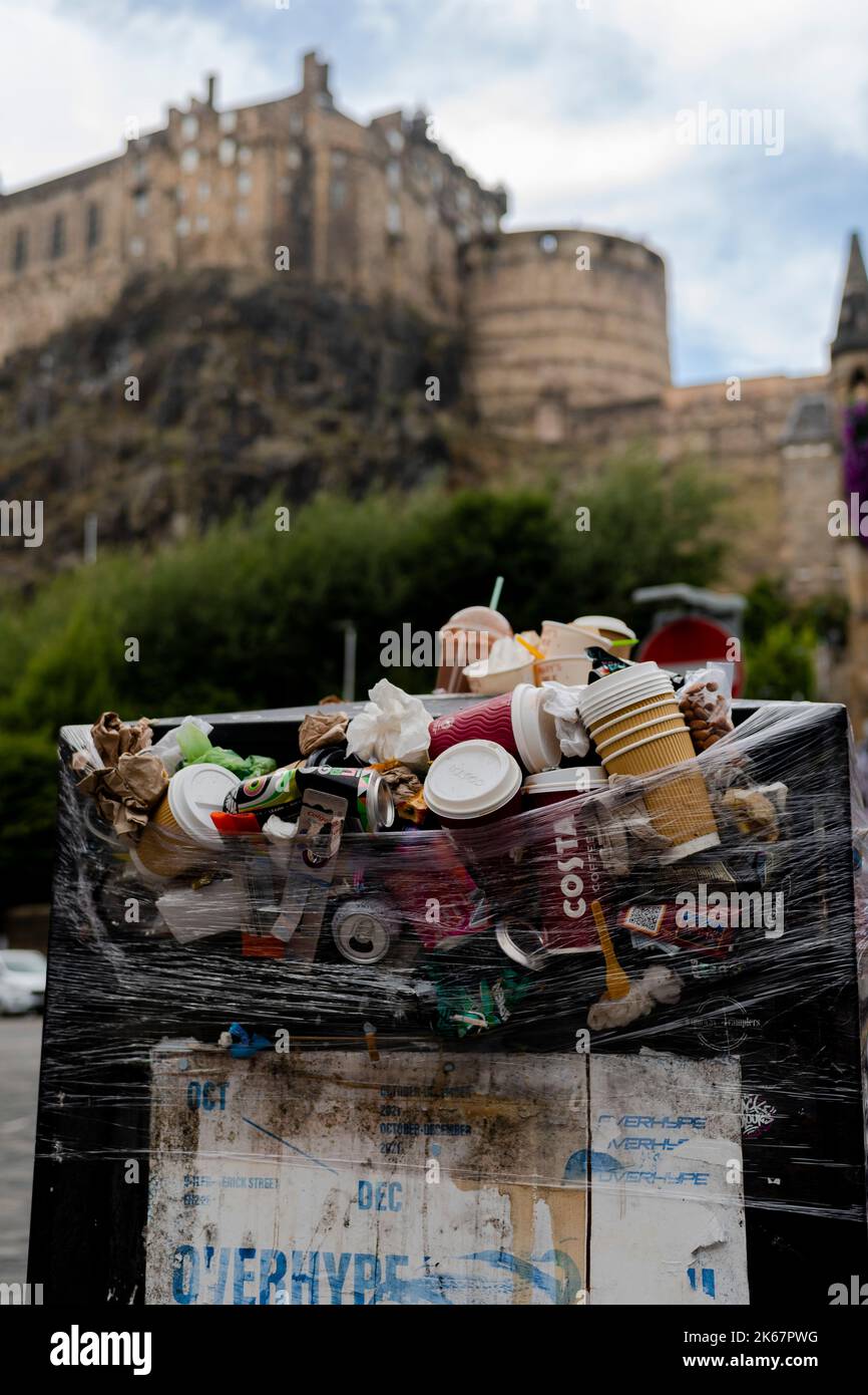 Scenes of over flowing bins on the Grassmarket in Edinburgh as