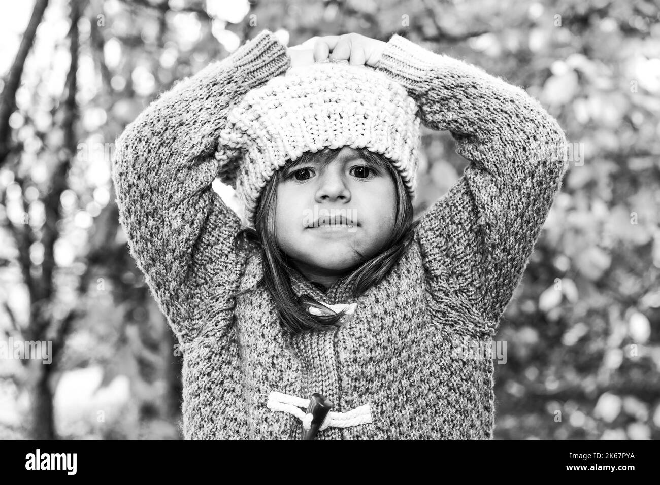 Horizontal banner or header with cute little girl with hands on head