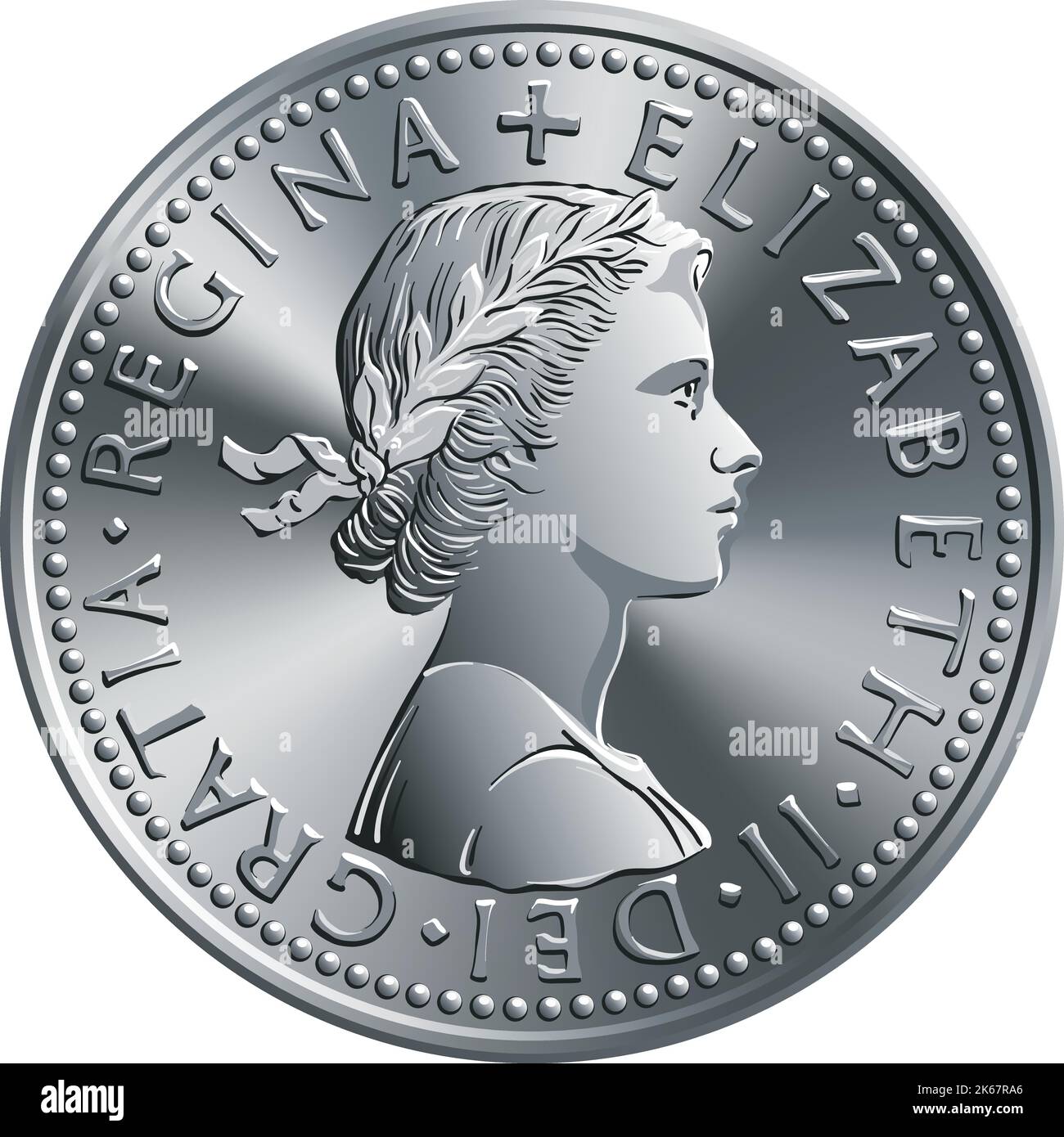 British sixpence money coin, Obverse with queen Stock Vector