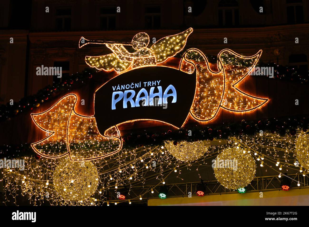 Prague Christmas Market On Old Town Square In Prague, Czech Republic, Europe. Stock Photo