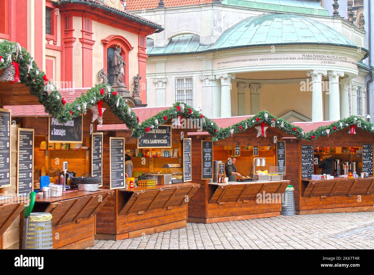 Christmas market in old castle. Prague, Czech Republic. Stock Photo