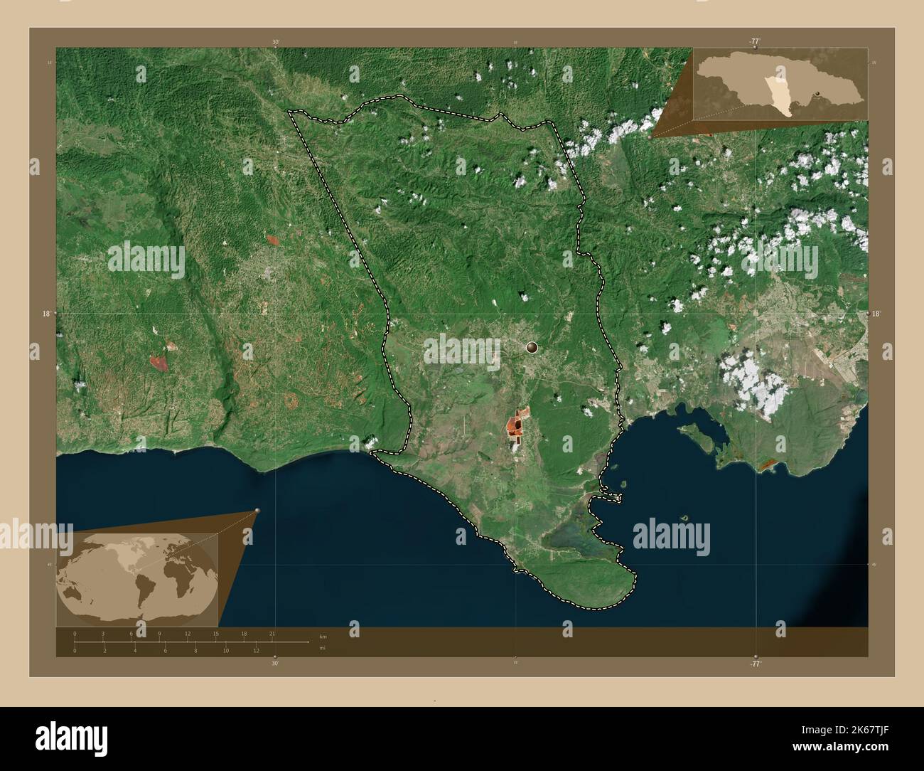 Clarendon Parish Of Jamaica Low Resolution Satellite Map Corner   Clarendon Parish Of Jamaica Low Resolution Satellite Map Corner Auxiliary Location Maps 2K67TJF 