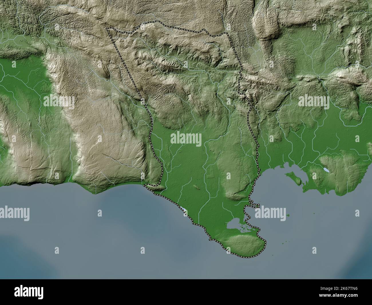 Clarendon, parish of Jamaica. Elevation map colored in wiki style with
