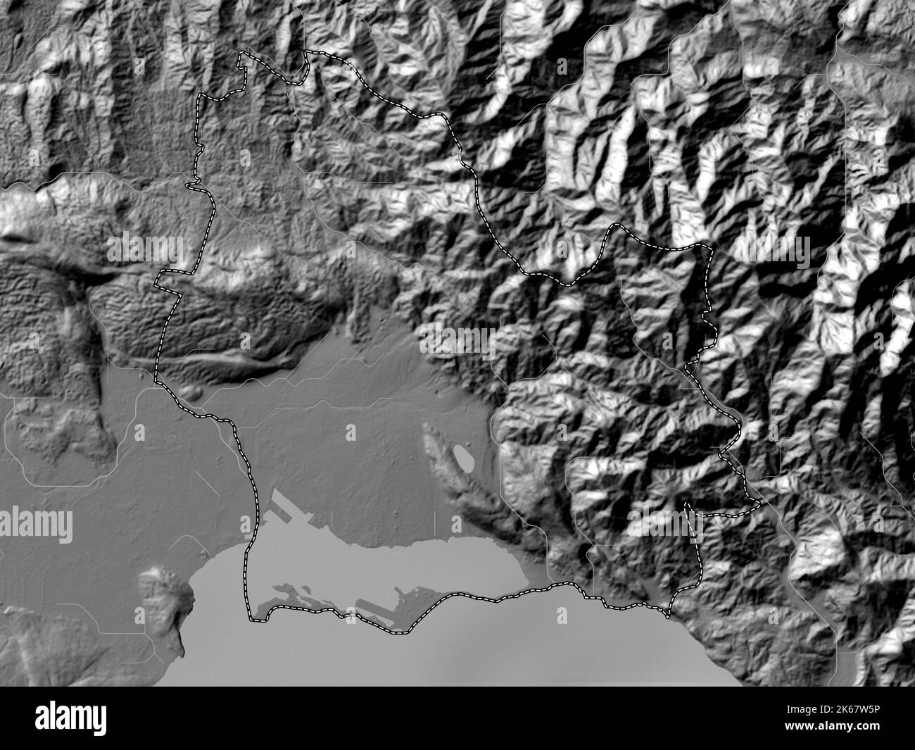 Saint Andrew, parish of Jamaica. Bilevel elevation map with lakes and