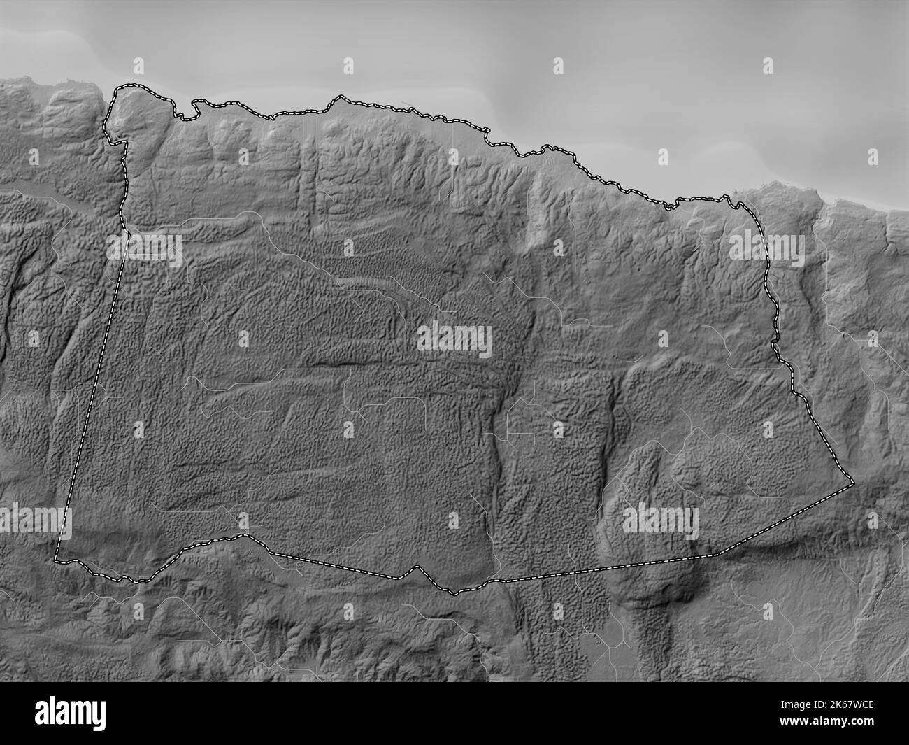 Saint Ann, parish of Jamaica. Grayscale elevation map with lakes and